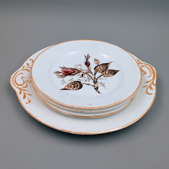 1950s Vintage Dusty Rose Floral Plate Set with Matching Serving Platter - Picture 8 of 9